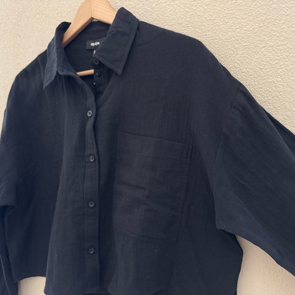 Me + Em Cheesecloth Cropped Shirt Button Up Long Sleeve Classic Minimalist 6 NWT - Picture 9 of 14